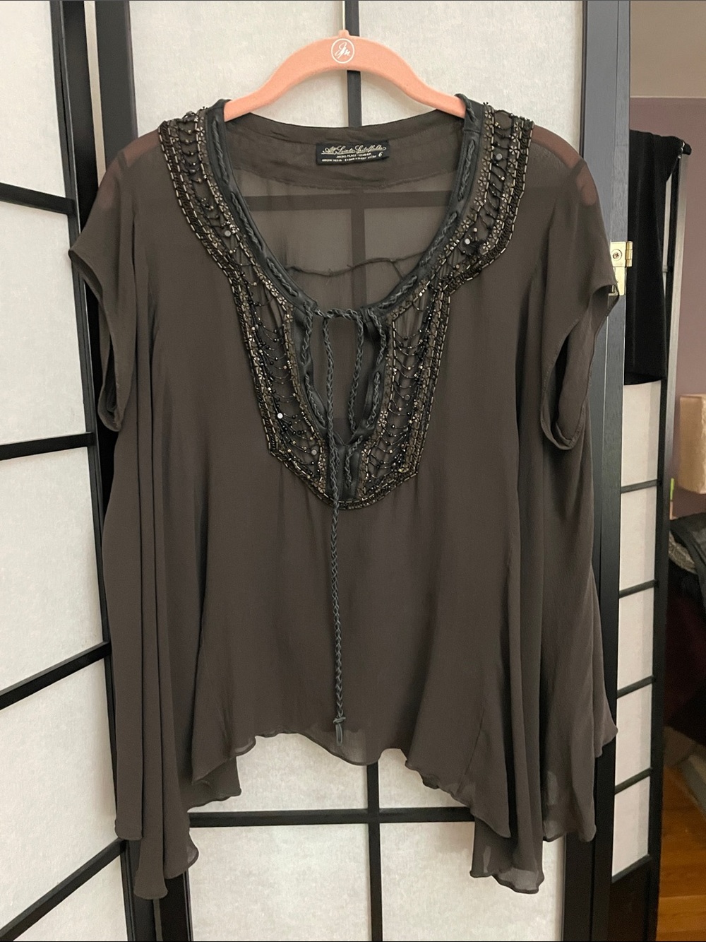 All Saints Olive Beaded V-Neck Tunic